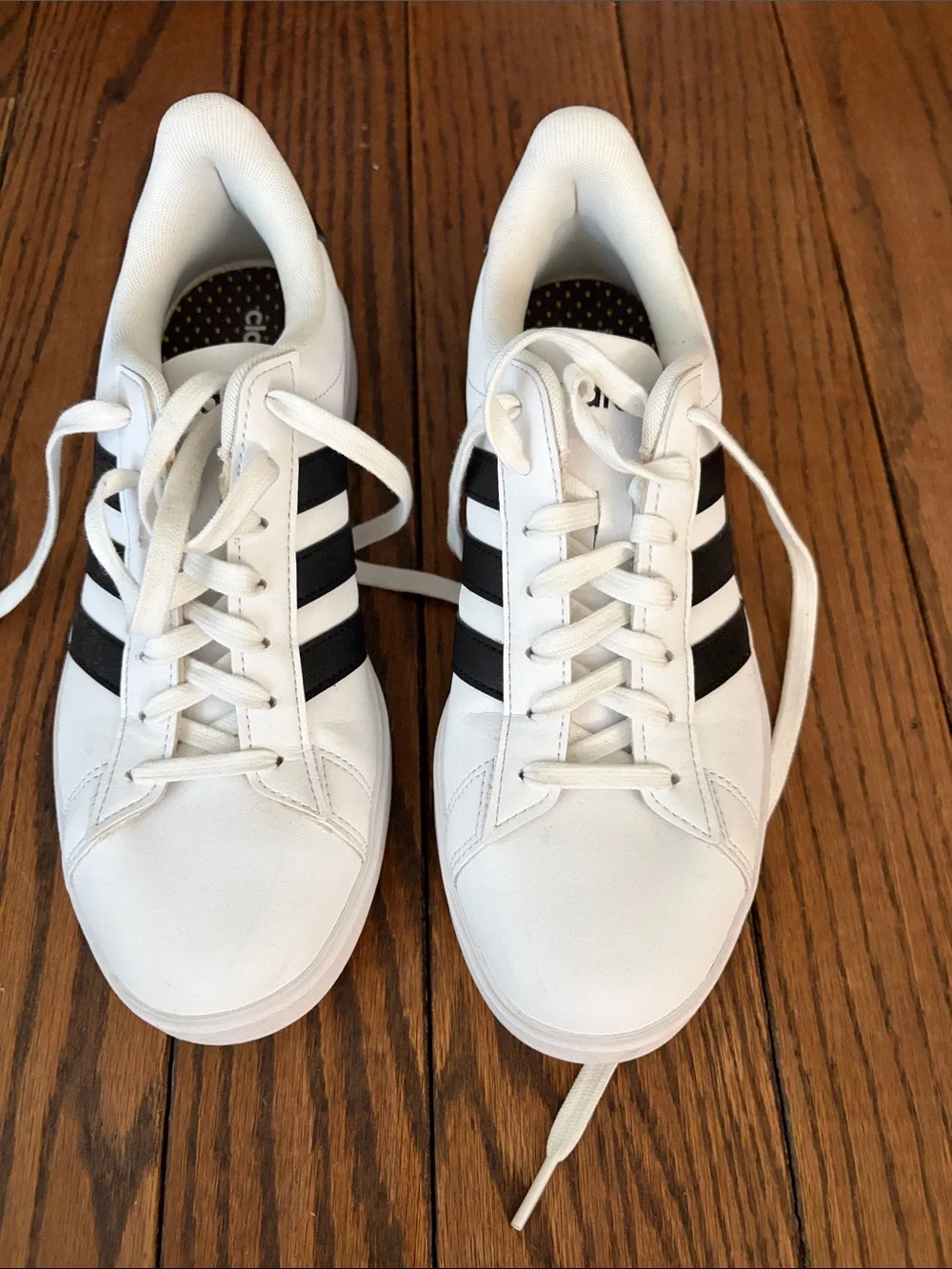 adidas White Sneakers with Black Stripes - Women's Casual